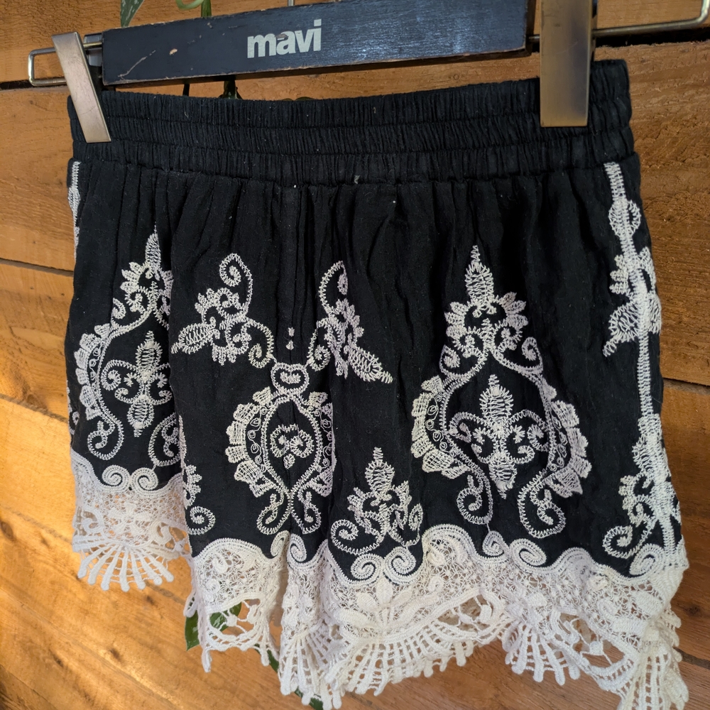 Boho Black and White Lace Shorts